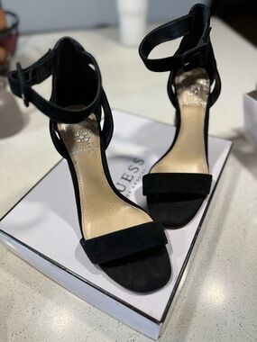 Vince  Camuto Black Suede Ankle-Strap Stiletto Heels